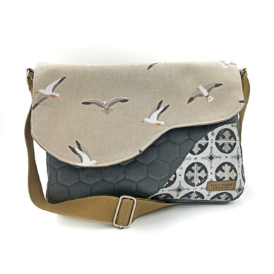 Torba listonoszka duża – grafit z mewami