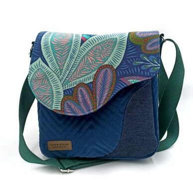 Torba listonoszka – błękit z niebieskimi liśćmi V3