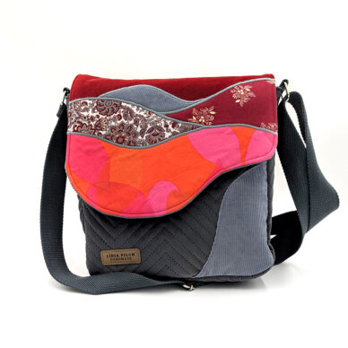 Torba listonoszka – grafit z bordowym pejzażem