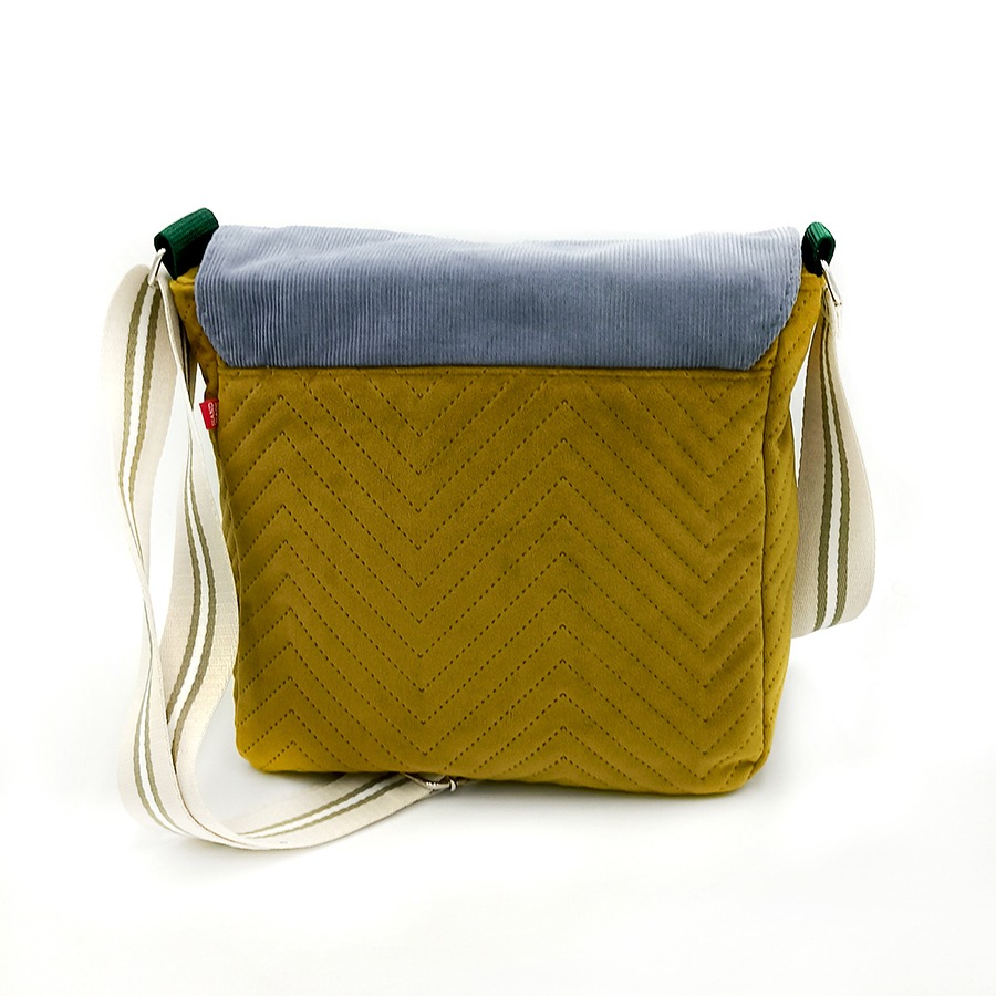 Torba listonoszka – musztarda z szaro-turkusowym pejzażem - obrazek 2