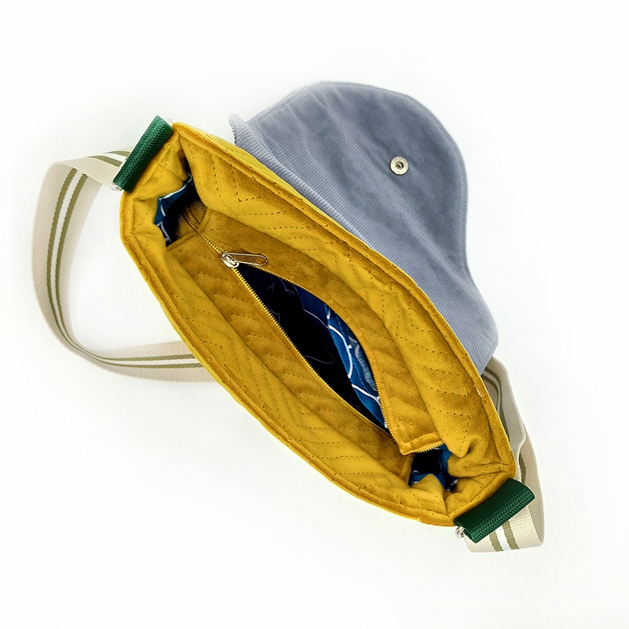 Torba listonoszka – musztarda z szaro-turkusowym pejzażem - obrazek 4