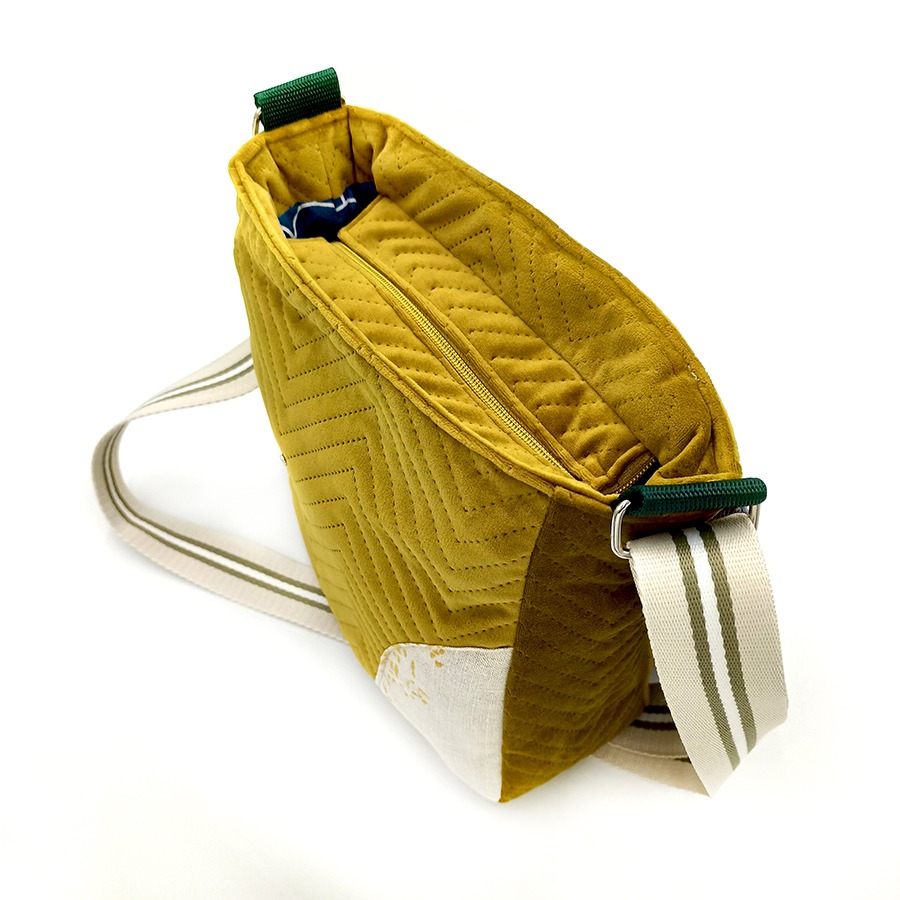 Torba listonoszka – musztarda z szaro-turkusowym pejzażem - obrazek 3