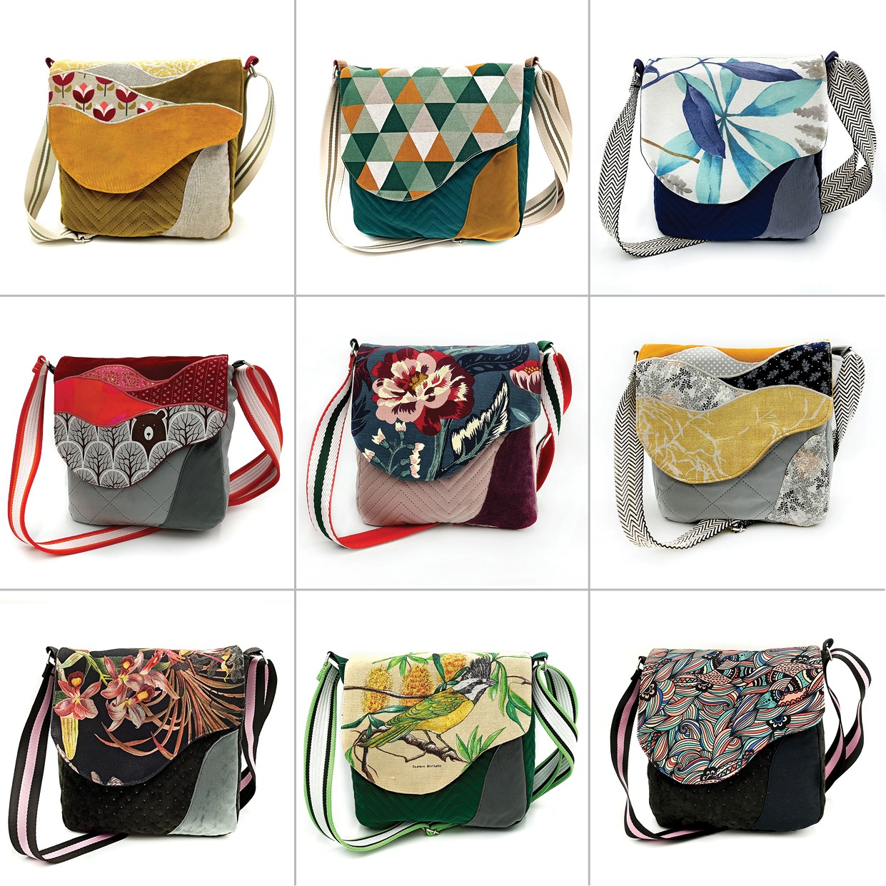 Torba listonoszka – musztarda z szaro-turkusowym pejzażem - obrazek 5