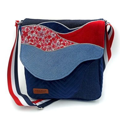 Torba listonoszka – granat z jeansowym pejzażem