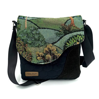 Torba listonoszka – czarny z zielonym pejzażem