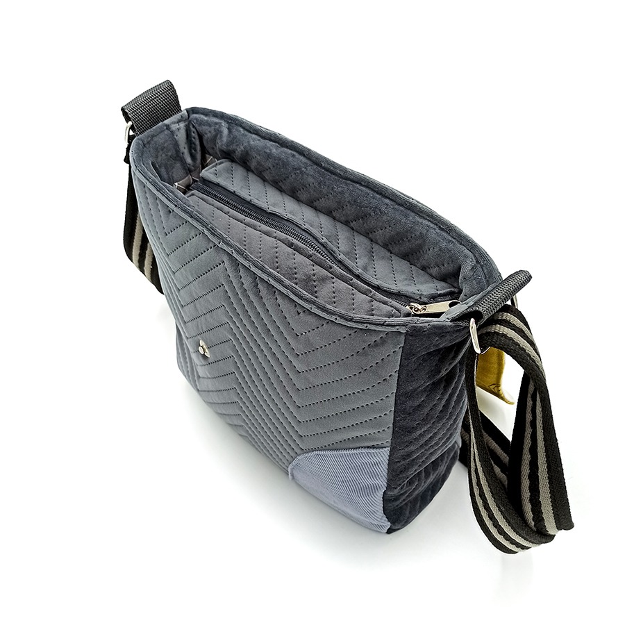 Torba listonoszka – grafit z musztardą - obrazek 3