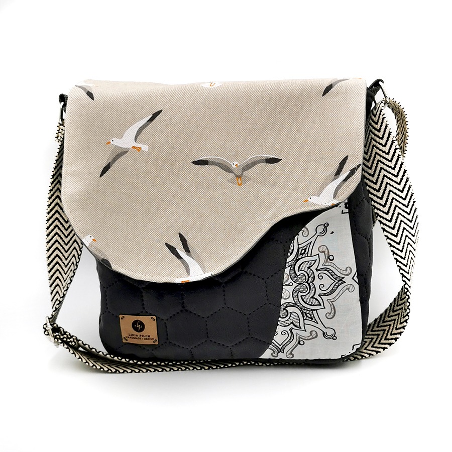 Torba listonoszka – grafit z mewami V1