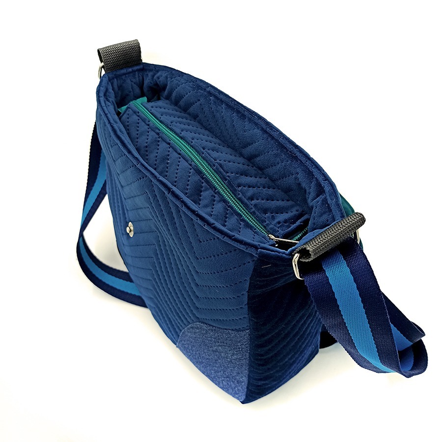 Torba listonoszka – błękit z niebieskimi liśćmi V4 - obrazek 2