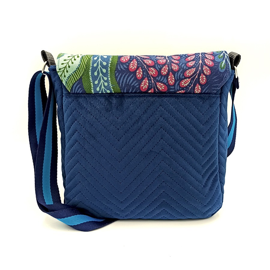 Torba listonoszka – błękit z niebieskimi liśćmi V4 - obrazek 3