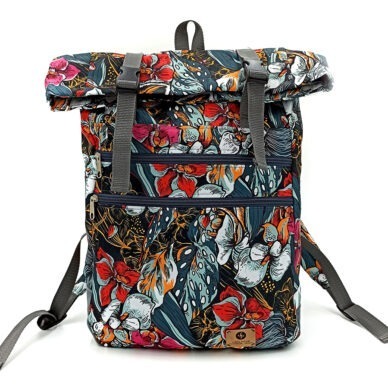 Plecak kurierski – czerwone i pomarańczowe kwiaty