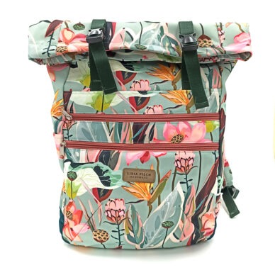 Plecak kurierski – kwiaty na miętowym tle