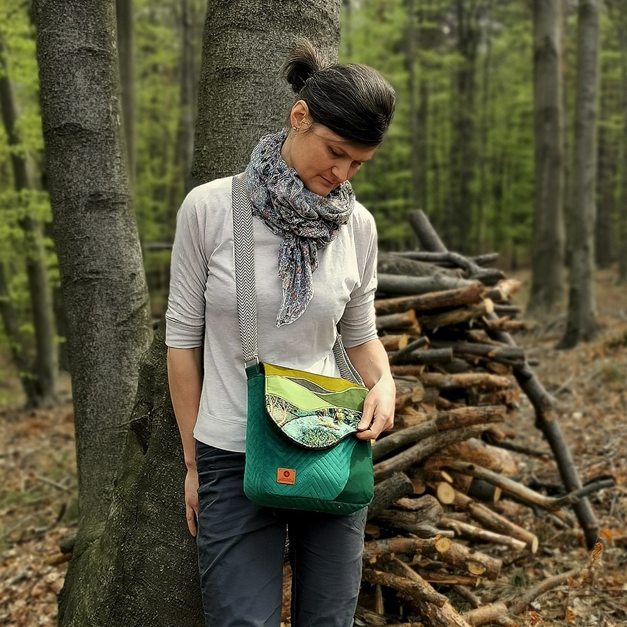 Torba listonoszka – zielona z pejzażem - obrazek 7