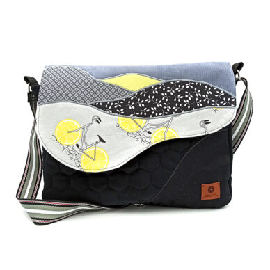 Torba listonoszka duża – czerń i szarość z rowerami