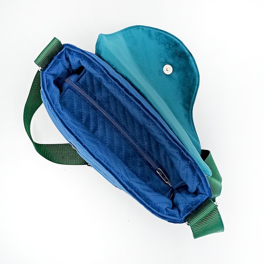 Torba listonoszka – błękit z niebieskimi liśćmi V2 - obrazek 3