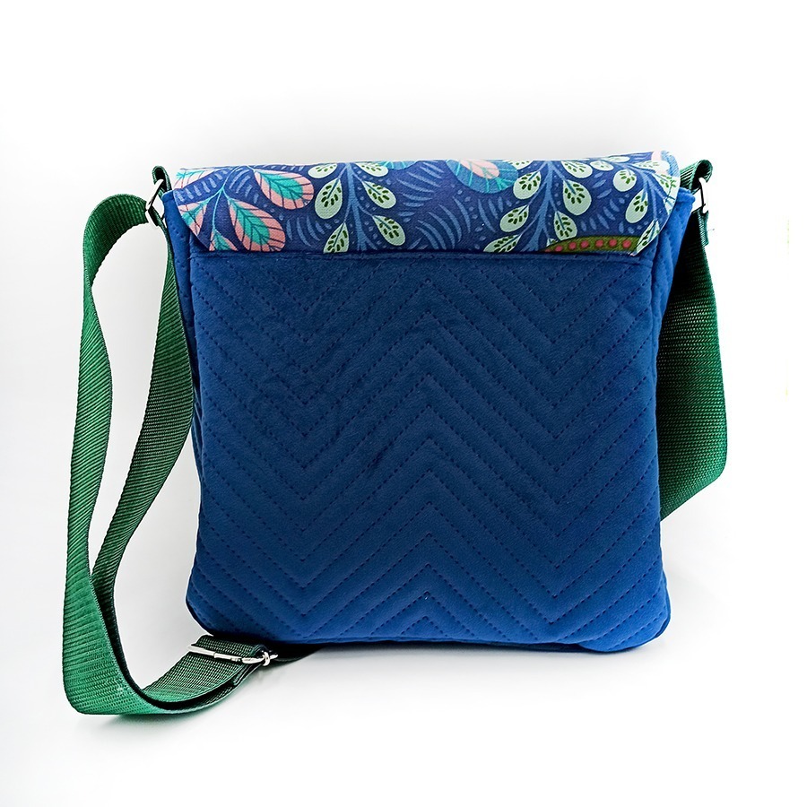 Torba listonoszka – błękit z niebieskimi liśćmi V2 - obrazek 2