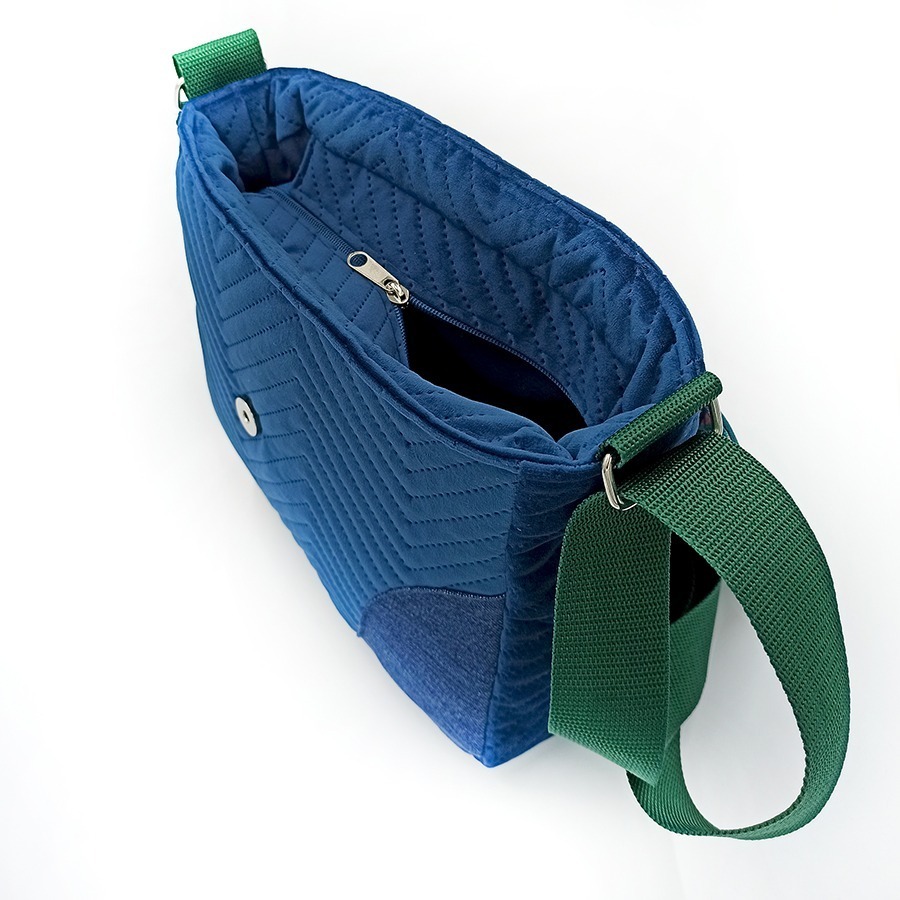 Torba listonoszka – błękit z niebieskimi liśćmi V2 - obrazek 4