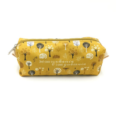 Mini kosmetyczka/piórnik musztardowe drzewka