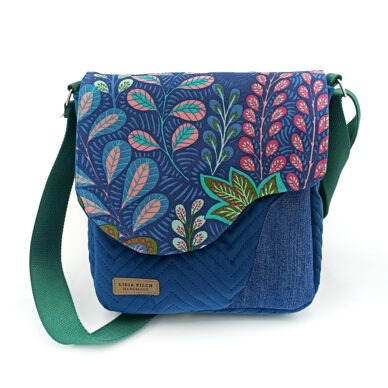 Torba listonoszka – błękit z niebieskimi liśćmi V2