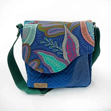 Torba listonoszka – błękit z niebieskimi liśćmi V4