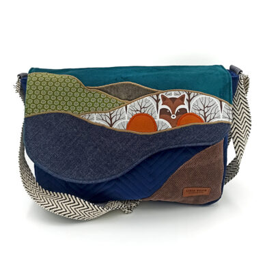 Torba listonoszka duża – granat z leśnym pejzażem i szopem