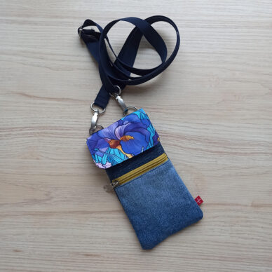 Torebka mini na telefon - jeans z irysami