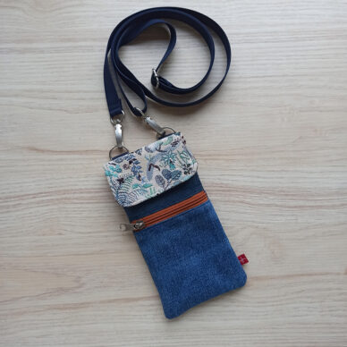 Torebka mini na telefon - jeans z gobelinem V2