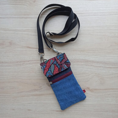 Torebka mini na telefon - jeans z gobelinem V1