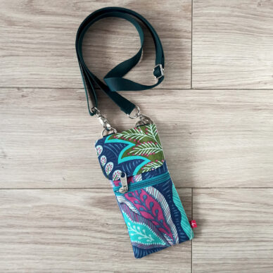 Torebka mini na telefon - niebieskie liście