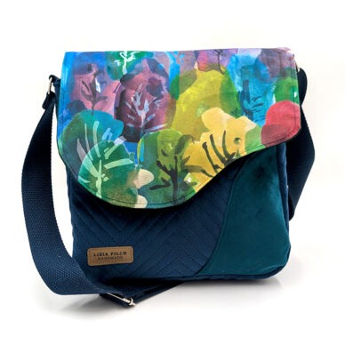 Torba listonoszka – niebieski z malowanym lasem