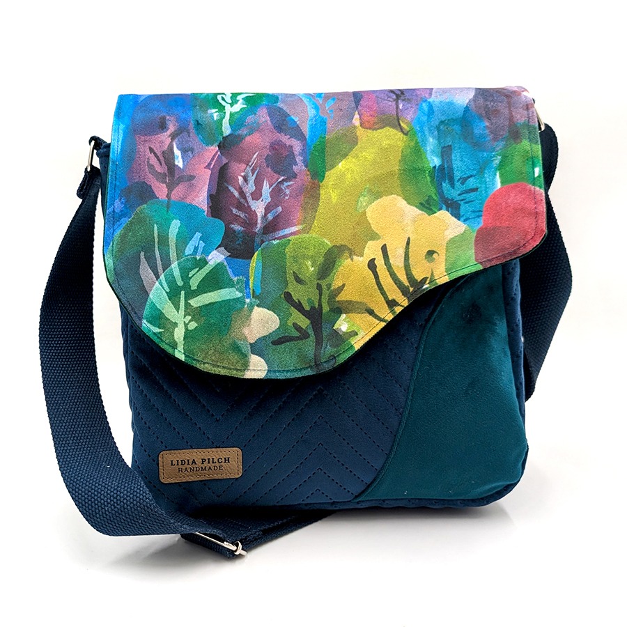 Torba listonoszka – niebieski z malowanym lasem