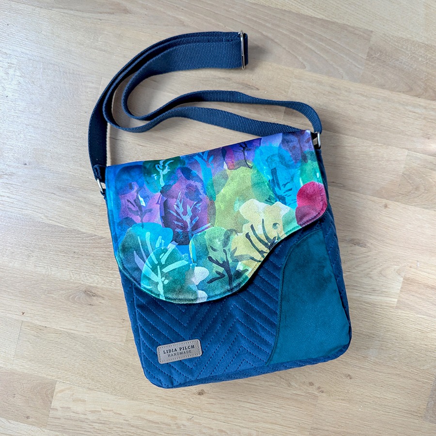 Torba listonoszka – niebieski z malowanym lasem - obrazek 8