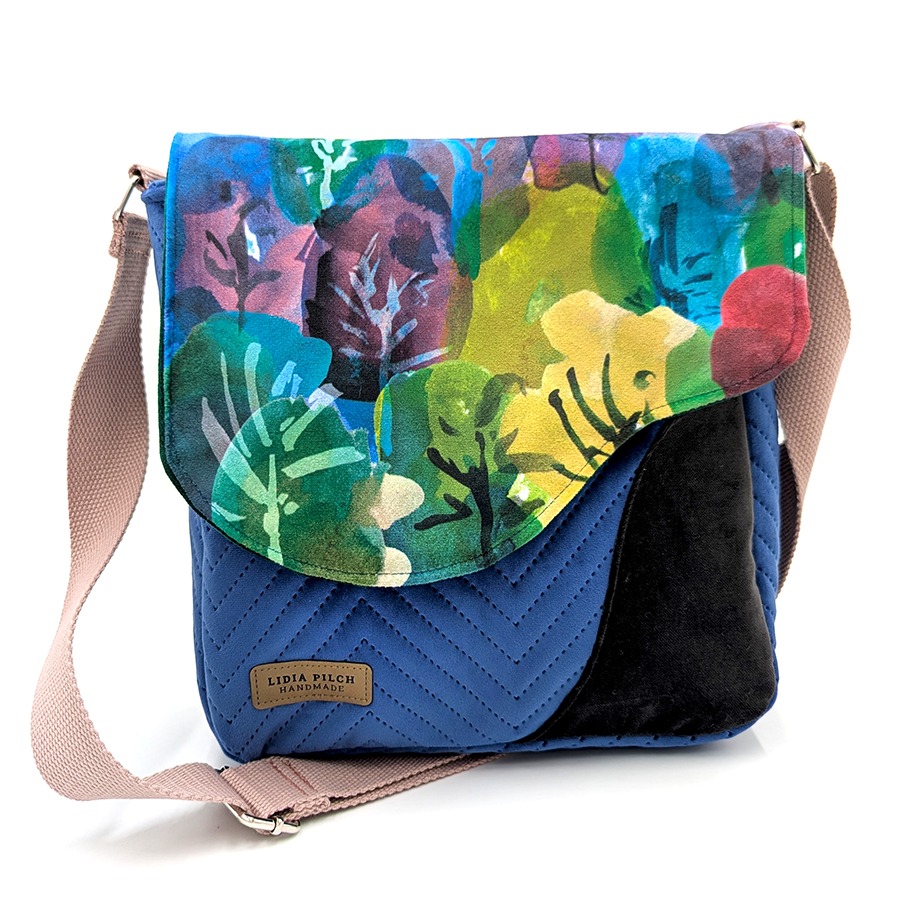 Torba listonoszka – fiolet z malowanym lasem