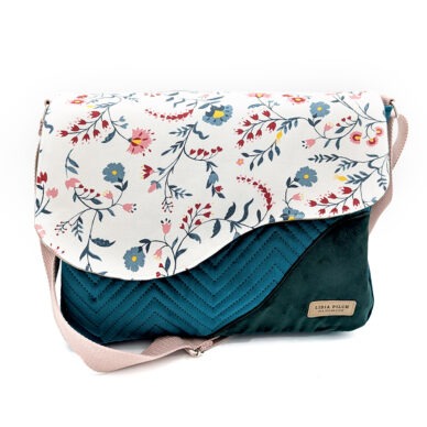 Torba listonoszka duża – szmaragd z jasnymi kwiatami