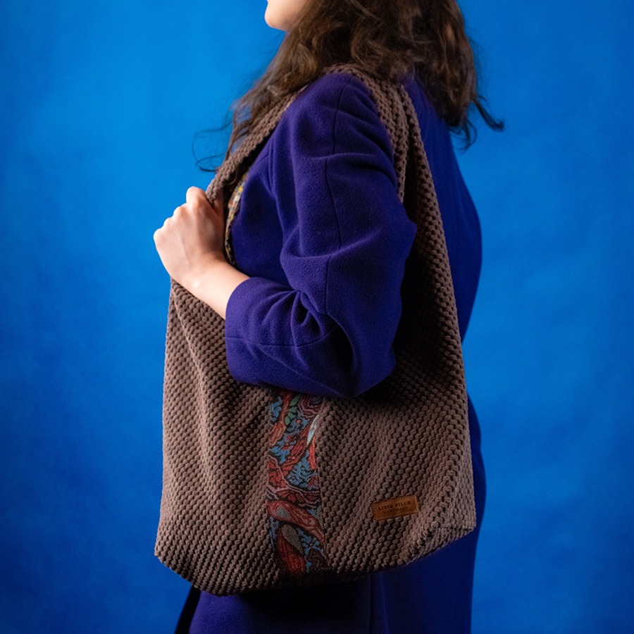 Torba na ramię - brązowy sztruks - obrazek 5