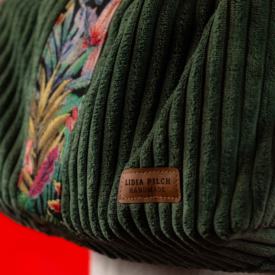 Torba na ramię - zielony sztruks z fantazyjnym motywem - obrazek 7