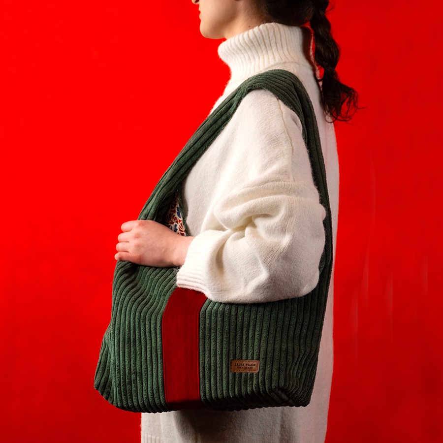 Torba na ramię - zielona z czerwienią - obrazek 6