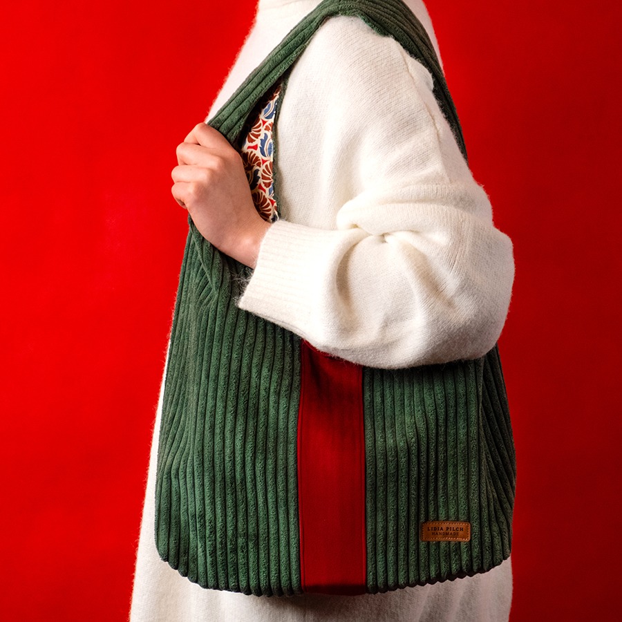 Torba na ramię - zielona z czerwienią - obrazek 4