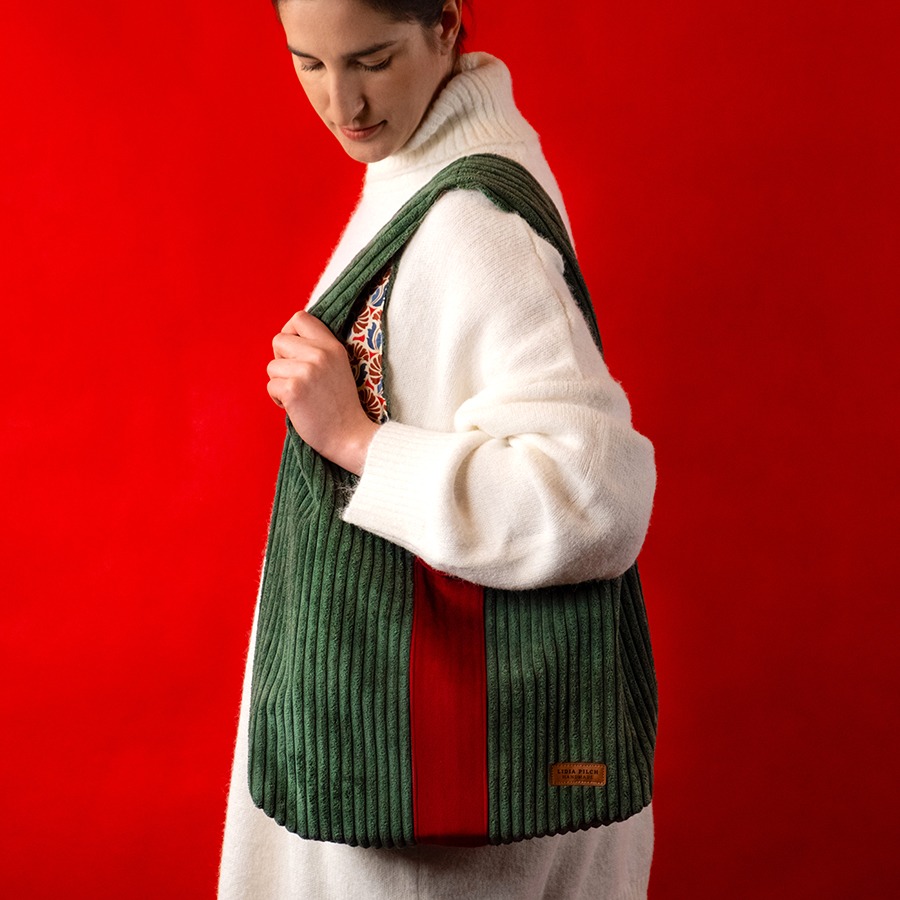 Torba na ramię - zielona z czerwienią