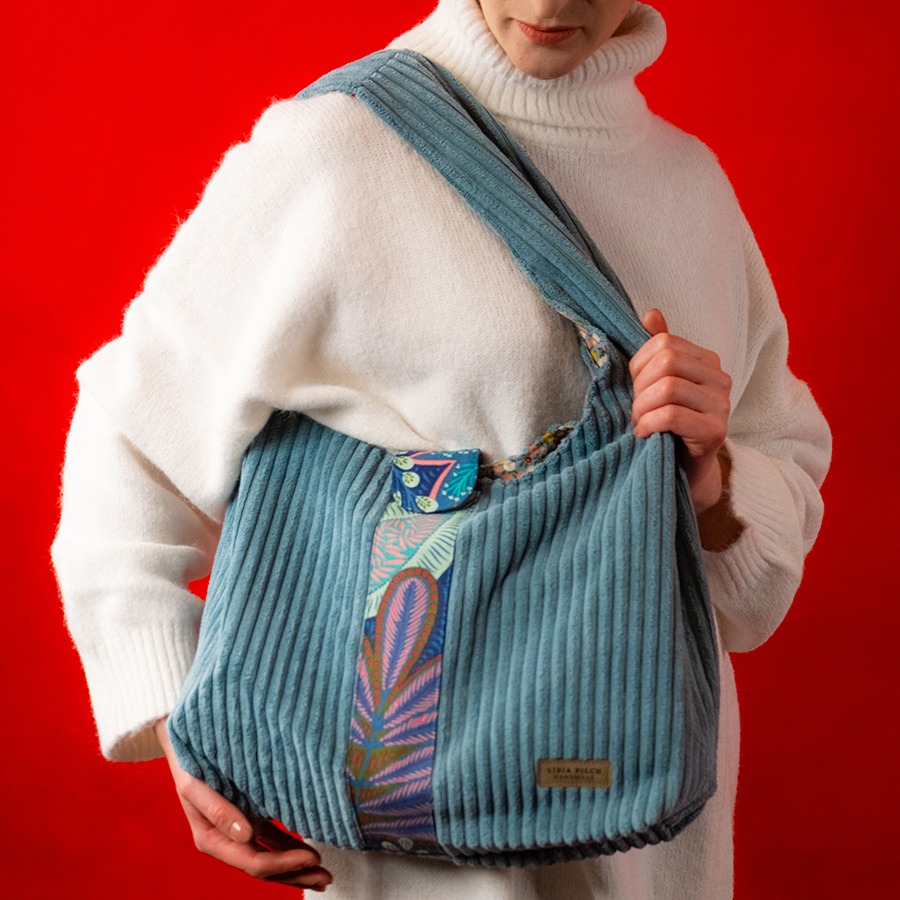 Torba na ramię - błękitny sztruks - obrazek 8