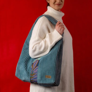 Torba na ramię - błękitny sztruks