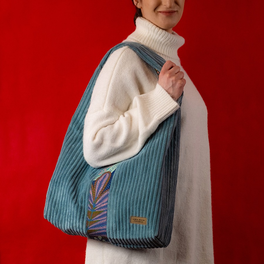 Torba na ramię - błękitny sztruks