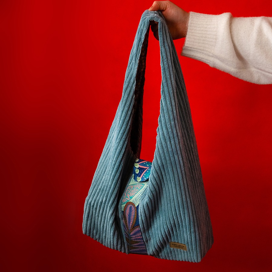 Torba na ramię - błękitny sztruks - obrazek 5