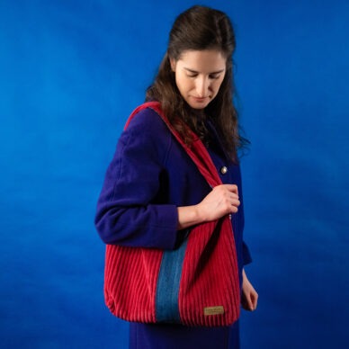 Torba na ramię - czerwony sztruks