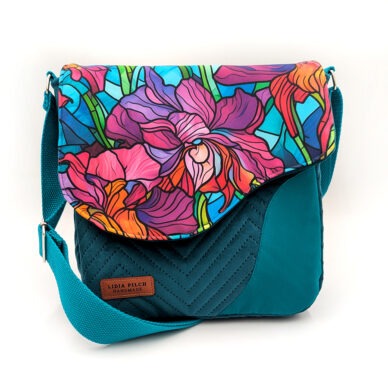 Torba listonoszka – szmaragd z irysami