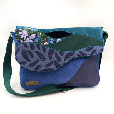 Torba listonoszka duża – fioletowo-szmaragdowa z pejzażem
