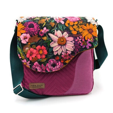 Torba listonoszka – burgund z kwiatami