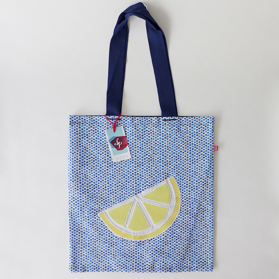 Torba z haftem i aplikacją – cytryna, kropki