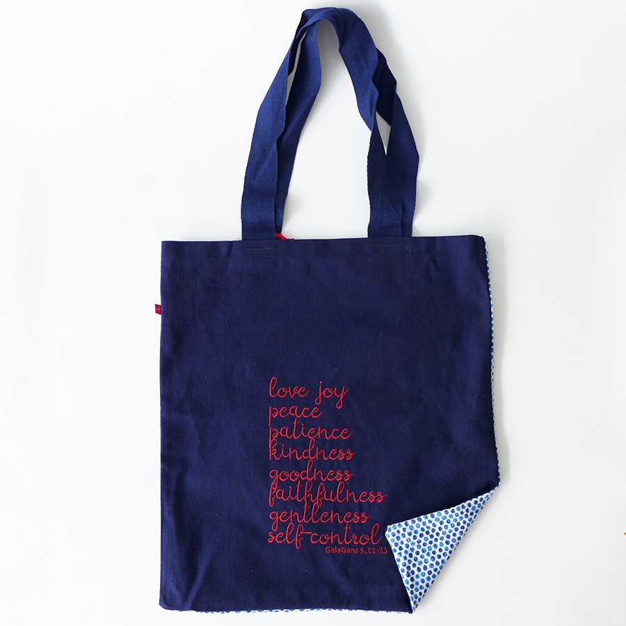 Torba z haftem i aplikacją – jabłko, kropki - obrazek 2